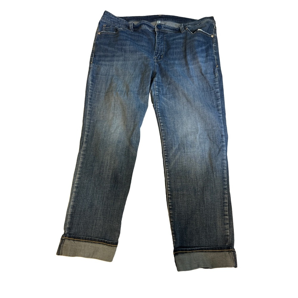 Seven 7‎ Loose Straight High Rise Jeans Size 18 Women's Medium Wash with Cuffs